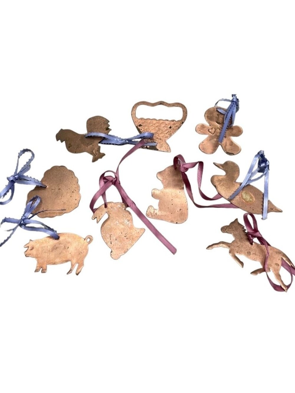 vintage handmade ornaments decor farmhouse set of 9 ribbons pig duck heart READ